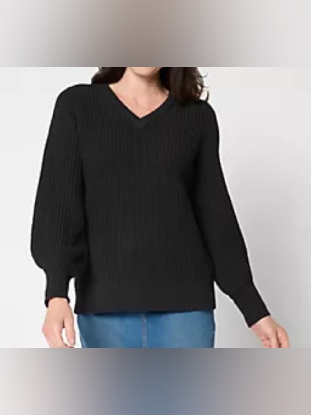 New Belle by Kim Gravel Chunky Shaker Knit Bishop Sleeve Black Sweater / Medium